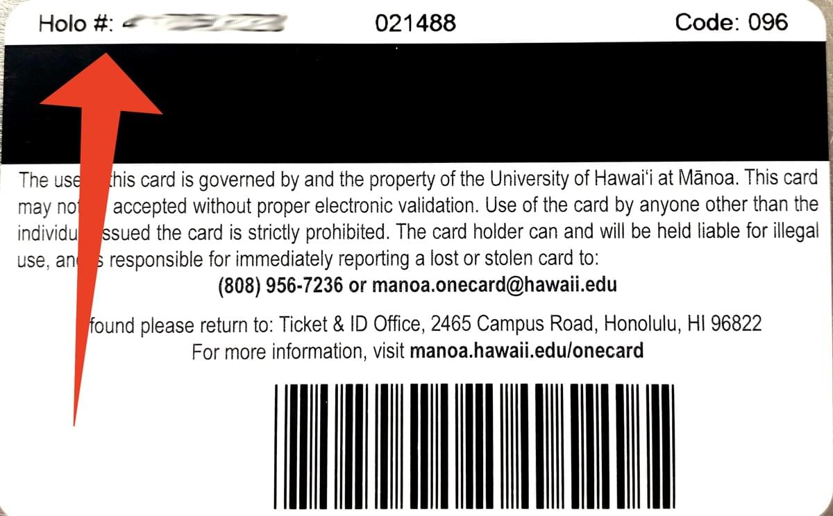 UH ID card back