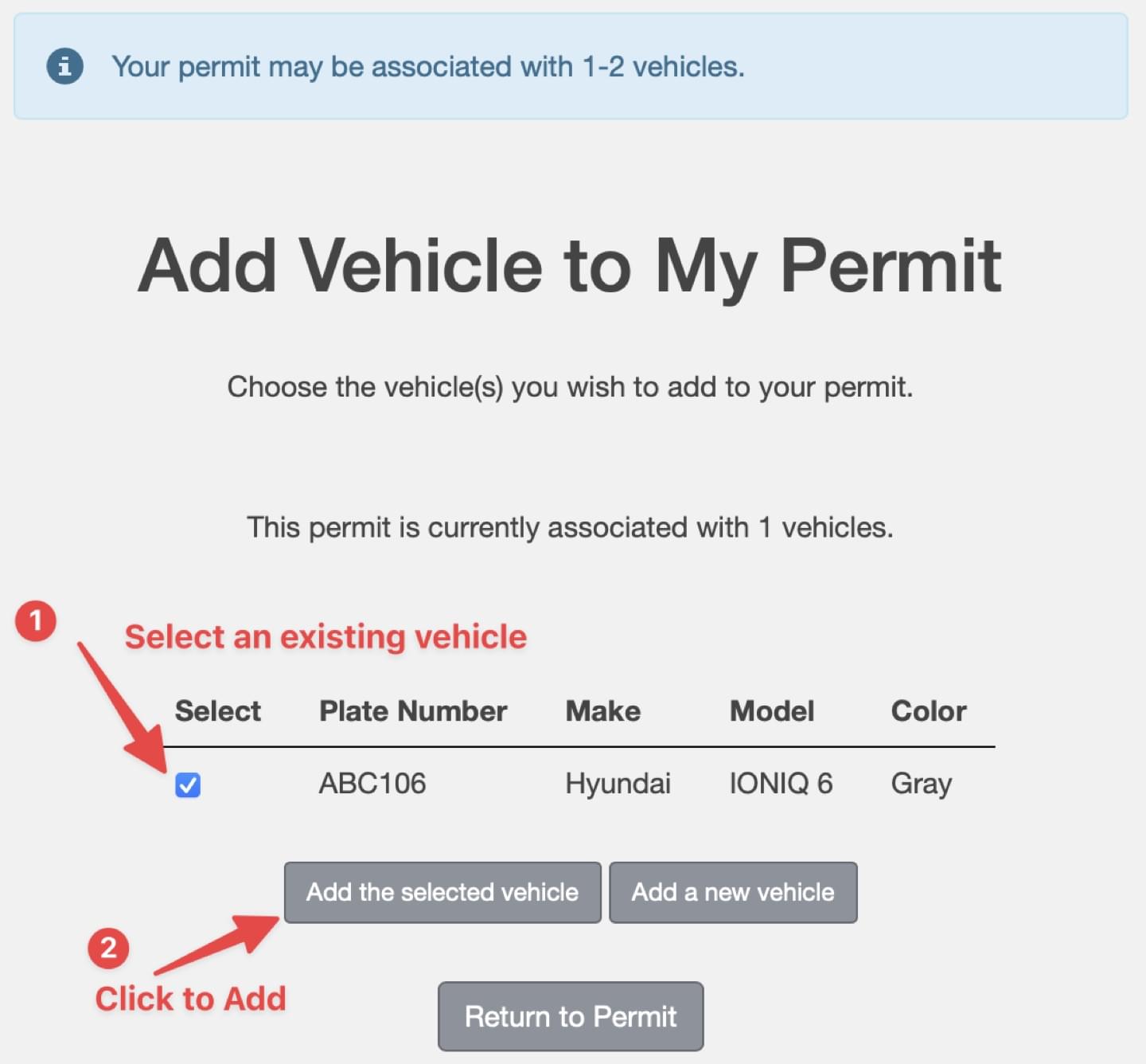 Add Vehicle to permit