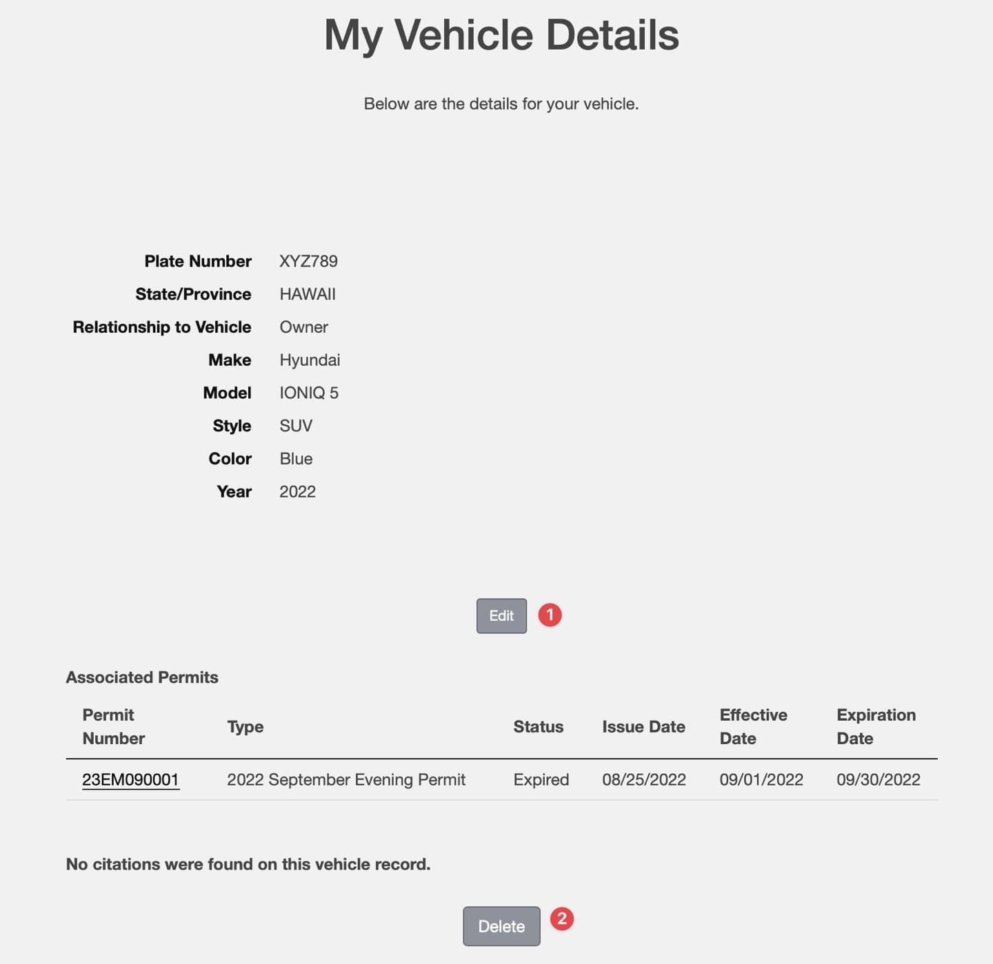 My vehicle detail screen